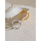 18k Gold Plated Stylish Unique Stainless Steel Pearls Geometric Open Chic Ring