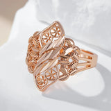 Amazing Unique Rhombus Pattern Retro Hollow Rolled 14K Rose Gold Flower Ring For Women - Fine Jewellery