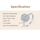 Excellent GRA Certified 4CT Cushion Cut Moissanite Diamond Ring for Women Sterling Silver Wedding Fine Jewellery
