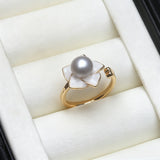 Elegant Flower Design Multicolour Freshwater Pearl 925 Silver Adjustable Ring