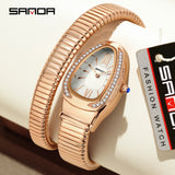 Fashion Serpentine Watches with Inlaid Zircon Diamonds - High End Retro Light Luxury Women's Quartz Watches