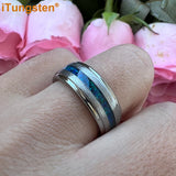 New Deer Antler Opal Stepped Special Brushed Finish Tungsten Ring for Men Women