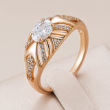 Luxury Shiny Oval Rolled 14K Rose Gold AAA Zirconia Diamonds Ethnic Bride Ring For Women - Daily Fine Jewellery