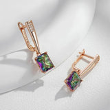 Amazing 14K Rolled Rose Gold Square Colorful AAA Zircon Crystals Long Drop Earrings - Luxury Fashion Jewellery