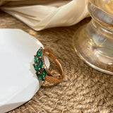 14K Filled Gold Vintage Green AAA Zircon Crystals Leaf Luxury Rings For Women