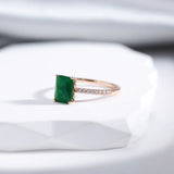 14K Rolled Gold Square Opal Dark Green AAA Zircon Crystal Vintage Style Rings For Women