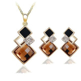 New Minimalist Fashionable Crystal Geometry Long Necklace Personalized Versatile Pendant Necklace Earring Set - The Jewellery Supermarket