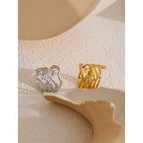 18K Gold Plated Trendy Stainless Steel Layered Hollow Geometric Wide Fashion Ring