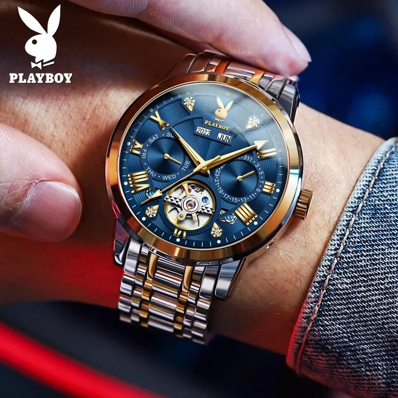 Luxury Brand Men's Watches - Automatic Mechanical Waterproof Stainless Steel Strap Business Skeleton Watches - The Jewellery Supermarket