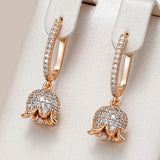 Charming 14K Rolled Gold AAA Zircon Diamond Unique Flower Long Drop Earrings