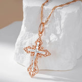 Classic Outstanding 14K Filled Rose Gold Cross Pendant Necklace for Women Men - Luxury Religious Jewellery