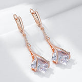 14K Rolled Gold Luxury White or Red AAA Zircon Crystals Long Drop Earrings