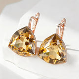 14 Karat Filled Gold Big Yellow Triangular AAA Zircon Crystal Dangle Earrings For Women