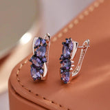 Unique Luxury 14K Rolled Rose Gold AAA Purple Zircon Crystals Earrings For Women - Fine Jewellery