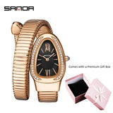 New Light Luxury Serpentine Quartz Rhinestone Embellished Bracelet Watch