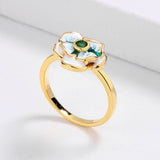 Fashionable AAA Zircon Handmade Enamel Elegant Green Flower Shape Rings