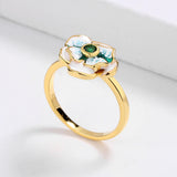 Fashionable AAA Zircon Handmade Enamel Elegant Green Flower Shape Rings