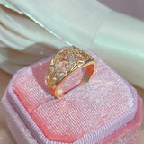 Exquisite Lovely Filled 14K Rose Gold Hollow Cutting AAA Zircon Diamonds Ring - Vintage Style Wedding Jewellery