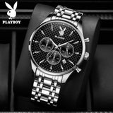 Luxury Fashion Men's Stainless Steel Quartz Watch Waterproof Multifunction Wristwatch with Stylish Design