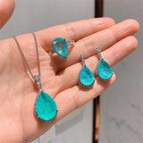 Luxury Paraiba Tourmaline Gemstone Drop Earrings/Pendant/Necklace/Ring - Wedding Statement Jewellery Sets - The Jewellery Supermarket