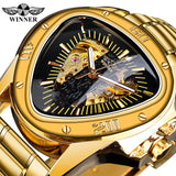 Fashion Top Brand Triangle Men's Automatic Mechanical Hollow Luxury Golden Full Stainless Steel Men's Wrist Watches