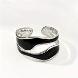 New Wave Design Elegant Black/White Enamel Versatile Rings for Women