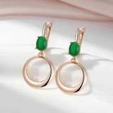 14 Karat Gold Filled Green AAA Zirconia Crystals Round Pendant Long Earrings for Women