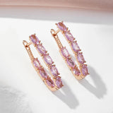 Awesome Shiny Rolled 14K Rose Gold Pink AAA Zircon Crystals Full Paved Drop Earrings, Luxury Party Fine Jewellery