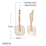 Hollow Square 14K Rolled Rose Gold With AAA Zircon Diamonds Long Drop Earrings - High Quality Daily Fine Jewellery