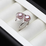 Excellent White/Black/Pink/Purple Natural Double Pearl Silver 925 Rings