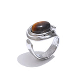 18K Gold Plated Popular Stainless Steel Natural Tiger Stone Geometric Charm Ring