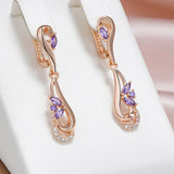 Awesome 14K Filled Rose Gold Luxury Purple AAA Zirconia Diamond Vintage Long Earrings For Women - Fine Jewellery