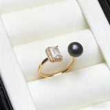 Elegant Real 925 Silver Freshwater Pearl Ring with AAA Zircon Diamonds