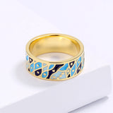 Classic Wide Gold Ring Blue Epoxy Handmade Enamel Small Fish Shape Ring