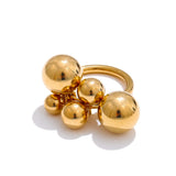 18K Gold Plated Stainless Steel Beads Ball Handmade Ring Trendy Charm Jewellery