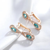 Luxury Blue 14K Filled Rose Gold AAA Zircon Crystals Long Drop Earrings For Women - Fine Fashion Jewellery