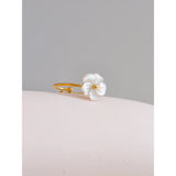 18K Gold Plated Fashion Sweet Stainless Steel Natural Shell Flower Adjustable Ring