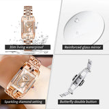 Elegant Luxury Brand Female Wristwatches - Rectangular Zircon Diamonds Steel Waterproof Original Womens Watch
