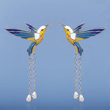 New Bird Pendant Handmade Enamel AAA Zircon Diamonds Tassel Long Earrings