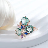 Mosaic Design Unique Green AAA Zircon Crystal 14K Rolled Gold Ring Vintage Jewellery