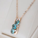 Outsanding Fashion AAA 14K Rolled Rose Gold Zircon Blue Crystal Pendant And Necklace For Women - Fine Jewellery