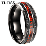 Meteorite Dark Red Dinosaur Bone Chips Inlaid 6/8mm Tungsten Carbide Rings