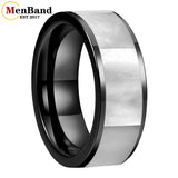 White Mother Of Pearl Shell Inlay Plane Polished Black Tungsten Ring for Men Women