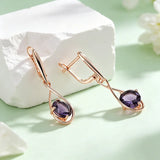 14 Karat Filled Gold Shiny Elegant Purple AAA Zircon Crystals Drop Earrings For Women