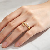Real Pearl 925 Silver Ring Adjustable 14 Karat Yellow Gold Plated Ring