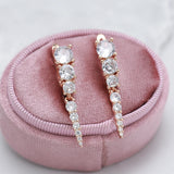 14K Rolled Gold Full Claw Inlay AAA Zircon Diamonds Decreasing Design Drop Earrings