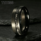Black Meteorite Offset groove Brushed Finish 6/8mm Tungsten Carbide Couple Rings
