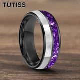 Purple Crystal Stone and White Seashell Inlay 6/8mm Gold Tungsten Carbide Rings