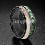 Polished Bevel Edges Deer Antler And Moss Agate Inlay 6/8mm Tungsten Carbide Rings