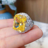 Glittering Radiant Cut 12*16MM AAAAA Lab Created Fancy Vivid Yellow Sapphire Gemstone Big Rings - Luxury Jewellery - The Jewellery Supermarket